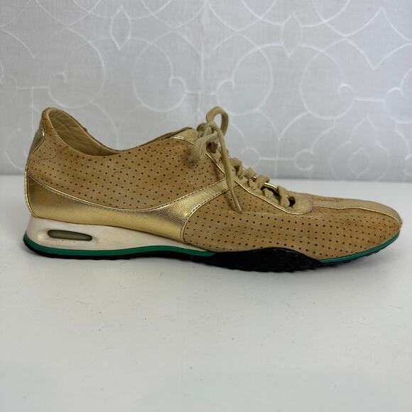 Cole Haan Womens Sneakers 7B Gold Tan Bria Perforated Suede Gold Trim Leather - Picture 1 of 13